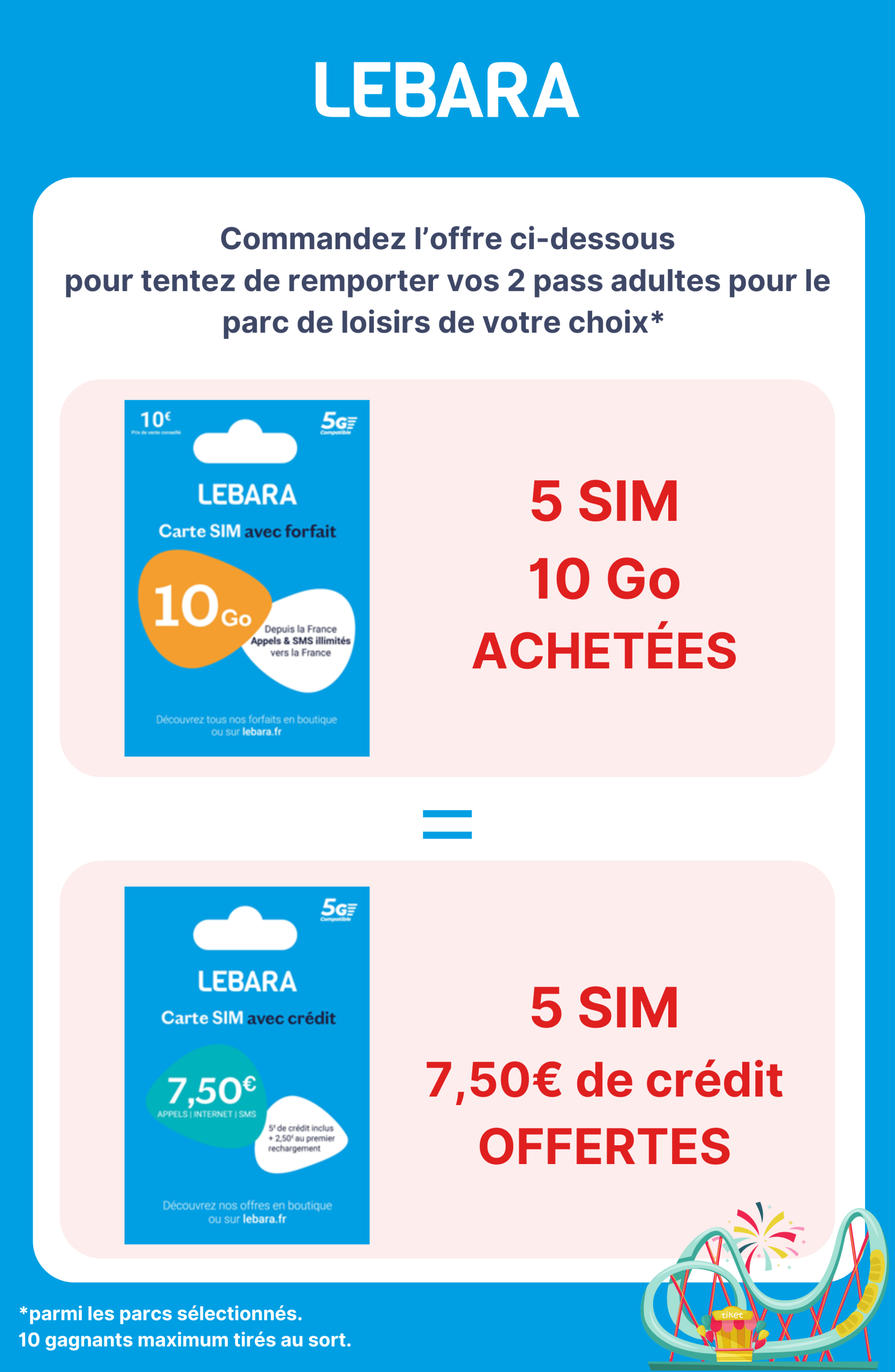 PROMO LEBARA 5 SIM 10Go achetées = 5 SIM 7,50€ offertes